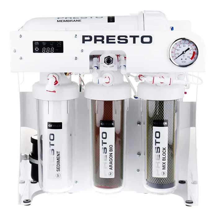 Профессиональная система обратного осмоса Гейзер Престо для кофейни с регулируемым подмесом и встроенным TDS-метром