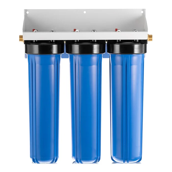 Трёхступенчатый магистральный фильтр Гейзер Макс 20BB с картриджами Арагон Макс, АкваСофт и CBC Ag для комплексной очистки и умягчения холодной воды