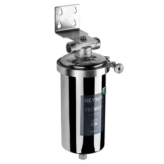 Корпус магистрального фильтра Гейзер Премьер 10BB из пищевой нержавеющей стали для горячей и холодной воды