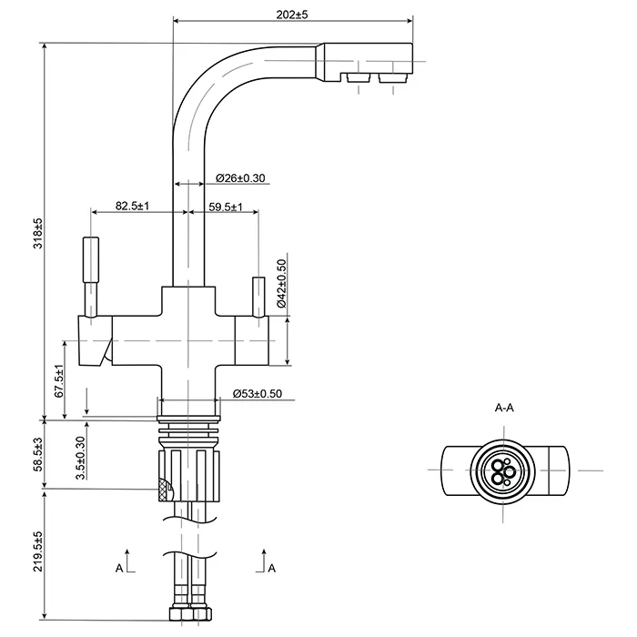Чертежи и размеры смесителя Гейзер Lux