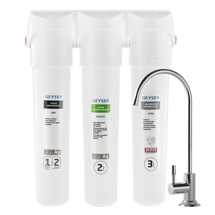Проточный фильтр для воды Гейзер Смарт Био под мойку для мягкой воды защита от вирусов минерализация технология Smart с краном