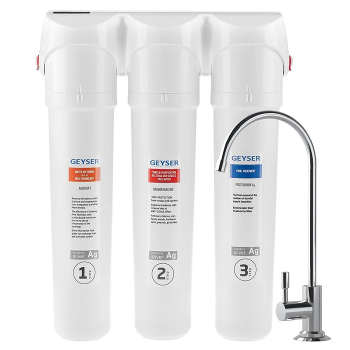 Проточный фильтр для воды Гейзер Смарт Макс Био под мойку защита от вирусов с краном чистой воды