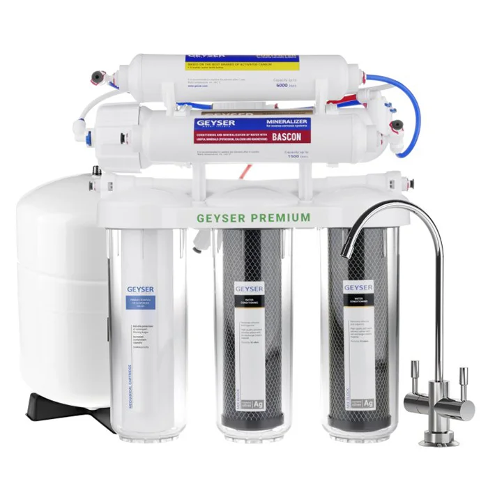 Бытовая система обратного осмоса Гейзер Премиум с металлическим баком, минерализатором и краном чистой воды