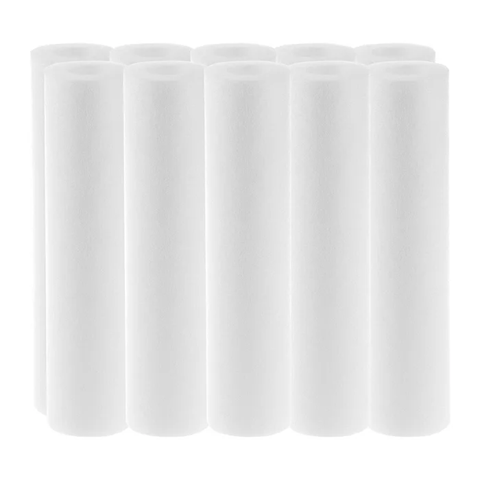 Механические картриджи Гейзер PP 5-10SL из вспененного полипропилена (10 шт.): фильтрация частиц крупнее 5 мкм, защита системы на 4-5 лет, стандарт 10SL