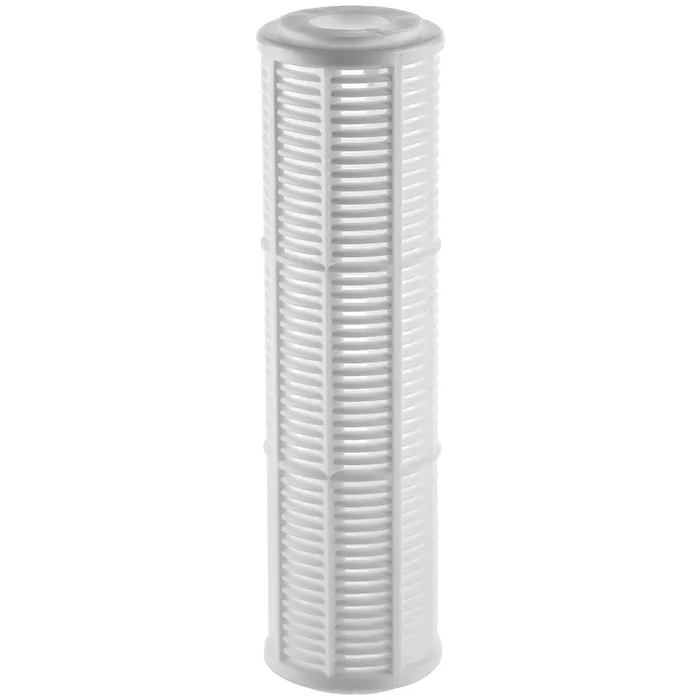 Многоразовый корпус засыпного картриджа Гейзер RLA 10SL: полиэстеровая сетка, механическая фильтрация, возможность засыпки, стандарт 10SL для магистральных фильтров