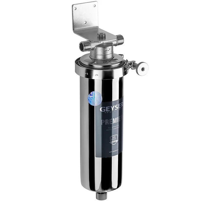 Корпус магистрального фильтра Гейзер Премьер 10SL 1/2 дюйма из пищевой нержавеющей стали для холодной и горячей воды