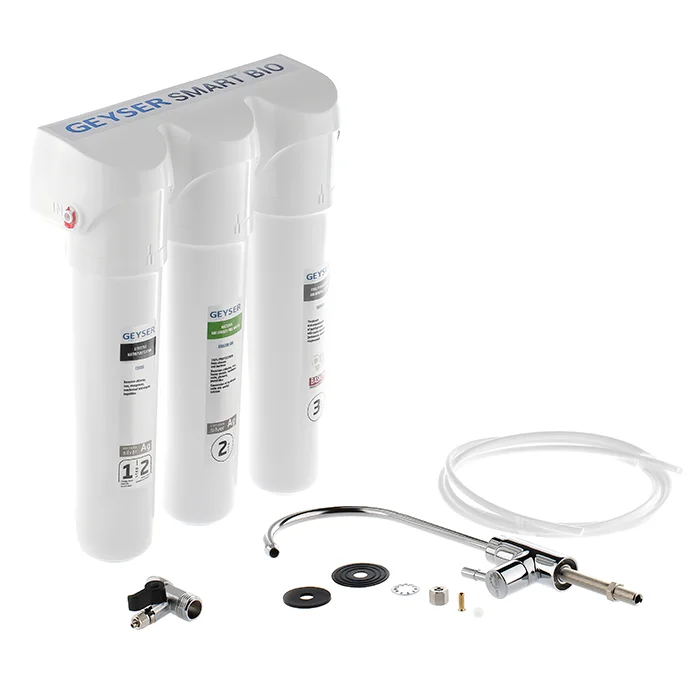 Проточный фильтр для воды Гейзер Смарт Био под мойку для мягкой воды защита от вирусов минерализация технология Smart полный комплект