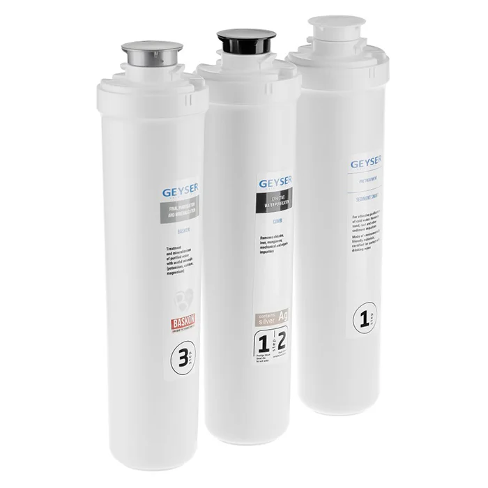 Набор картриджей Гейзер Оптима: полипропилен 5 мкм + Арагон-М + угольный постфильтр — сбалансированная очистка мягкой воды для фильтра Оптима, стандарт 10SL