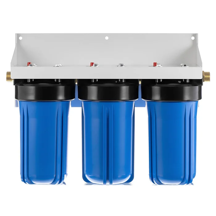 Трёхступенчатый магистральный фильтр Гейзер Макс 10BB с картриджами Арагон Макс, АкваСофт и CBC Ag для комплексной очистки и умягчения холодной воды