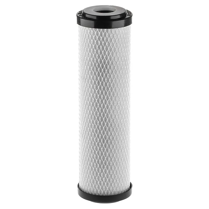 Картридж угольной очистки Гейзер CBC 20 10SL: удаление хлора, органики, мелких нерастворимых примесей >10 мкм, карбон-блок из кокосового угля, стандарт Slim Line 10