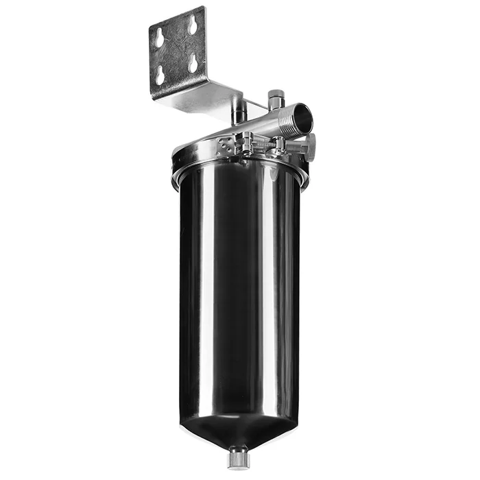 Мешочный магистральный фильтр Гейзер 4Ч 10BB из пищевой нержавеющей стали стандарта Big Blue 10 дюймов для механической очистки горячей и холодной воды от песка, ржавчины и ила