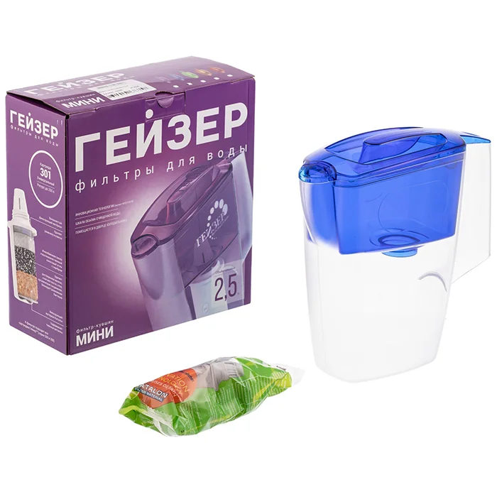 Фильтр-кувшин для воды Гейзер Аквариус белый с синей крышкой 3.7 литра комплект
