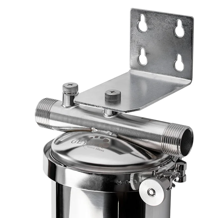 Магистральный фильтр Гейзер Тайфун 10BB с корпусом из нержавеющей стали для комплексной очистки горячей и холодной воды