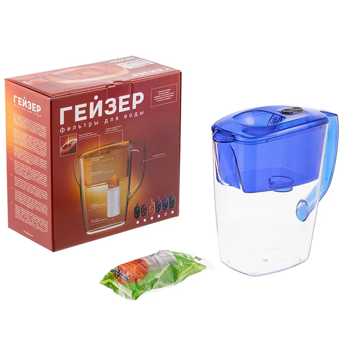 Фильтр-кувшин для воды Гейзер Орион белый с синей крышкой 4 литра комплект