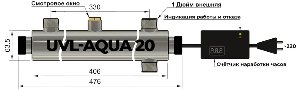 Чертёж ультрафиолетового стерилизатора UVL-Aqua 20
