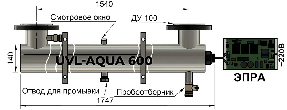 Чертёж ультрафиолетового стерилизатора UVL-Aqua 600